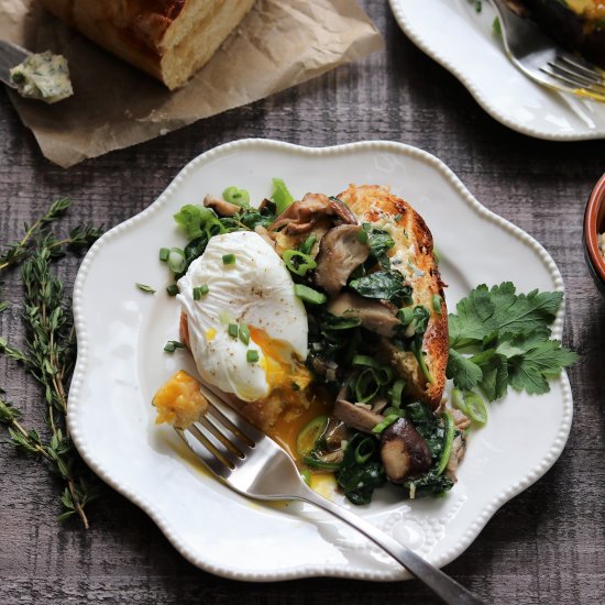 Poached Eggs & Mushrooms on Brioche