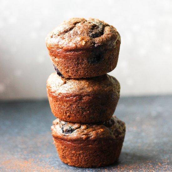 Banana chocolate muffins with blueberries