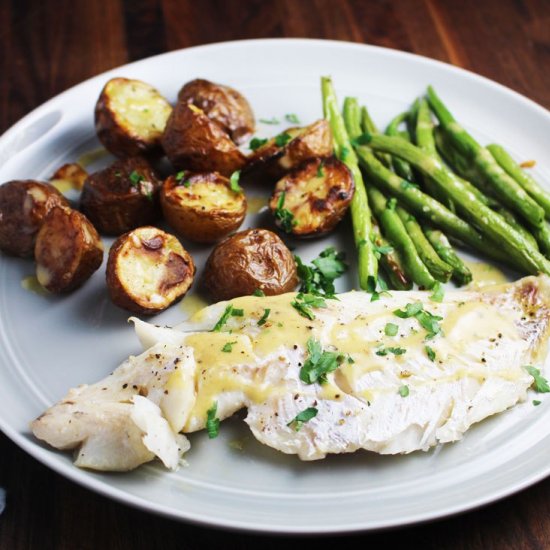 Sheet Pan Fish & Brown Butter Sauce