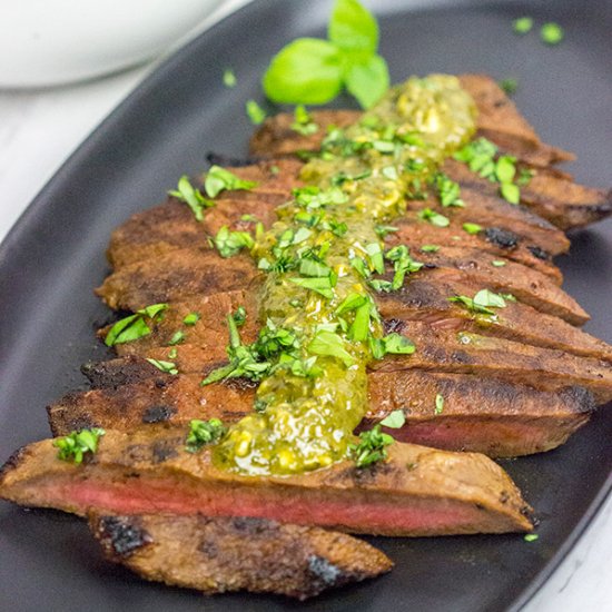 Flat Iron Steak with Pesto Butter