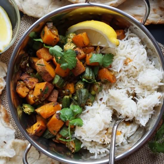 Crispy Sweet Potato and Okra Curry