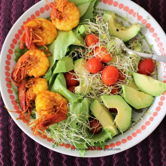 Spicy Shrimp Avocado Alfalfa Salad