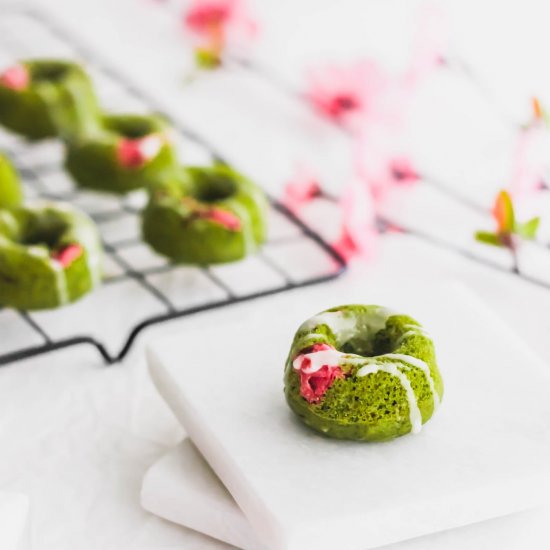 Sakura Cherry Blossom Matcha Donuts