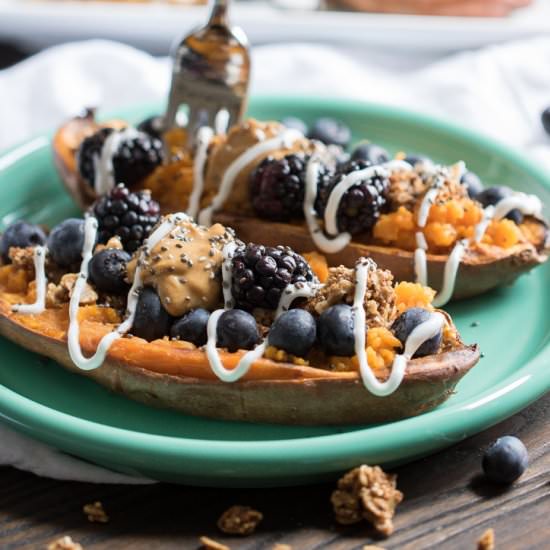 SWEET POTATO BERRY BREAKFAST BOATS