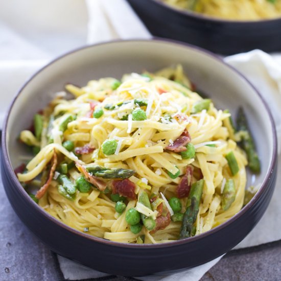 Spring Carbonara with Prosciutto