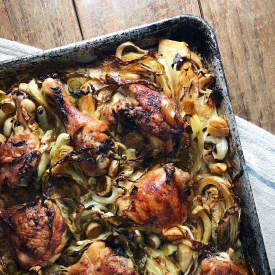 Sheet Pan Chicken, Cabbage & Leeks