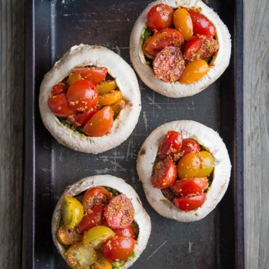 Pesto and Tomato Stuffed Mushrooms