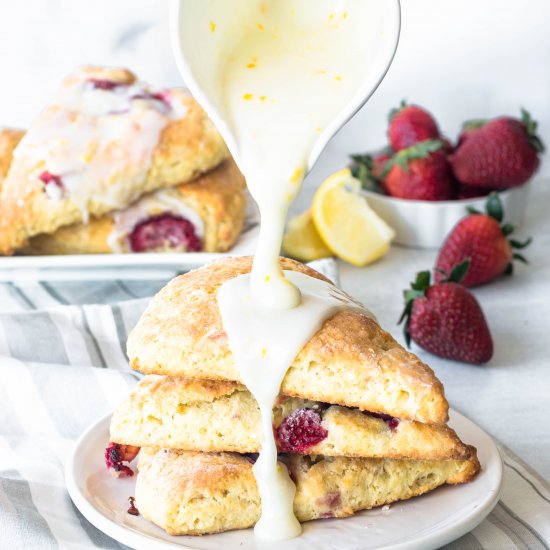 Strawberry Scones with Lemon Glaze