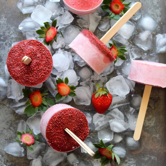 Strawberry Chia Seeds Popsicles