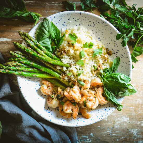 shrimp in lemon oil & asparagus