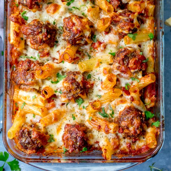 Smoky Meatball Pasta Bake