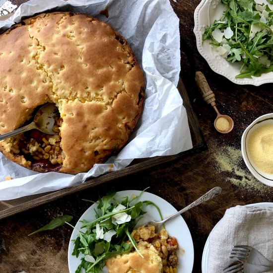 Sausage Chili and Cornbread Pot Pie