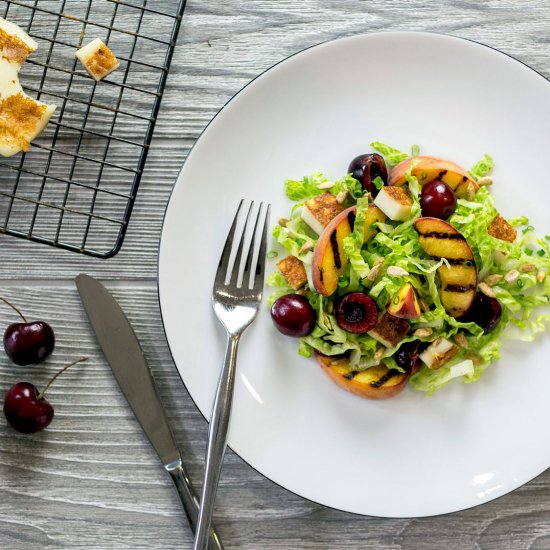 Grilled Halloumi Peach Cherry Salad