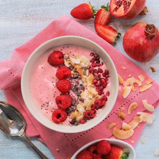 Strawberry and banana smoothie bowl