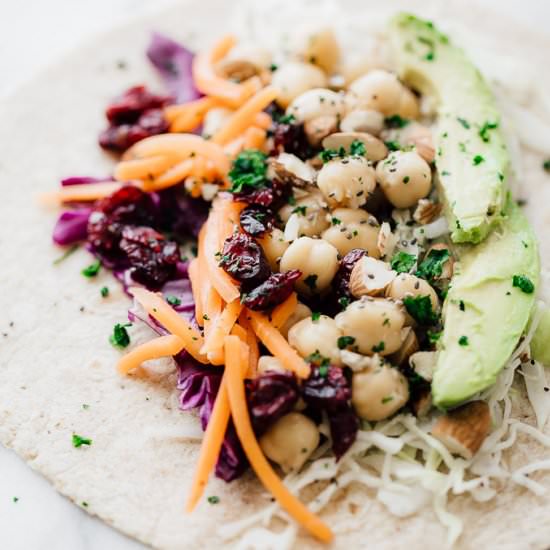 chickpea & cranberry coleslaw wraps