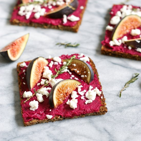 Beet hummus toast with figs