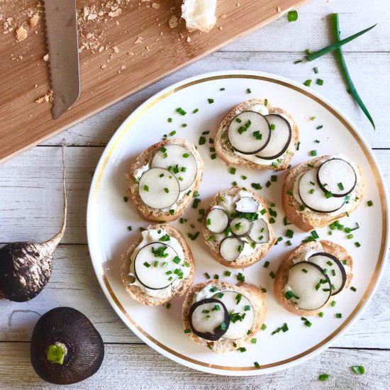 Garlic and Black Radish Crostinis