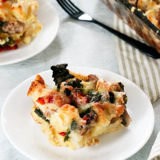 mushroom, kale and sausage strata