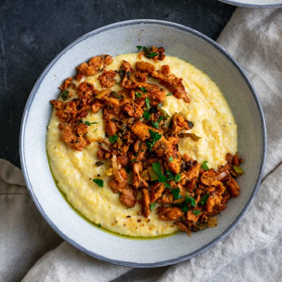 Cajun Soy Curls and Jalapeño Grits