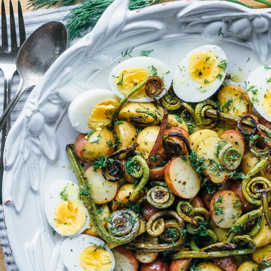 Grilled Potato & Fiddlehead Salad