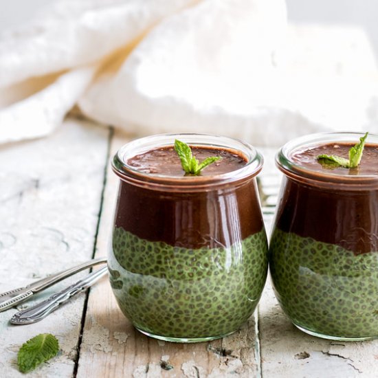 matcha mint chocolate chia pudding