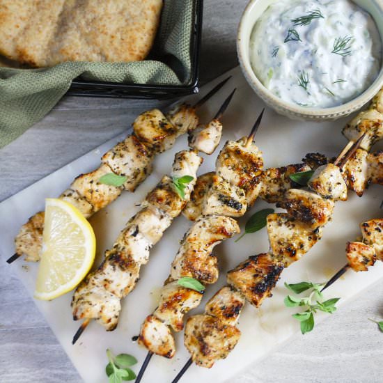 CHICKEN SOUVLAKI WITH TZATZIKI