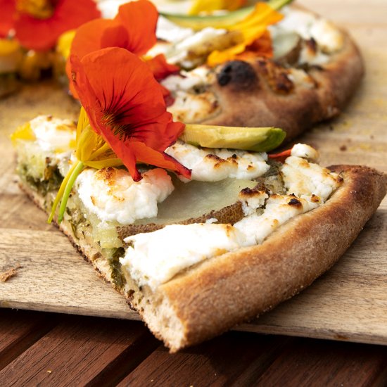 Pesto & Potato Pizza w/ Nasturtiums