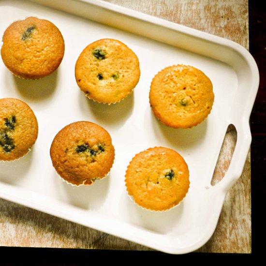 Eggless Wheat Blueberry Muffins