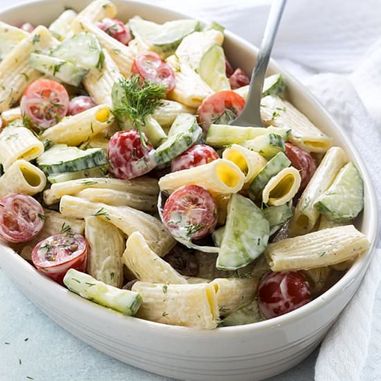 cucumber & tomato pasta salad