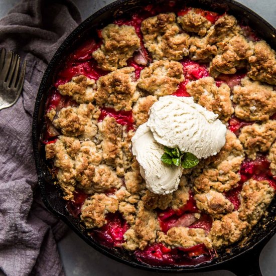 Strawberry Rhubarb Skillet Cobbler