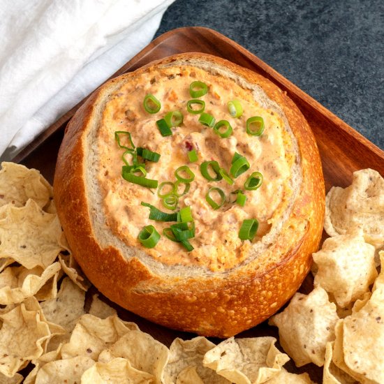 Cheesy Salsa Dip in a Bread Bowl