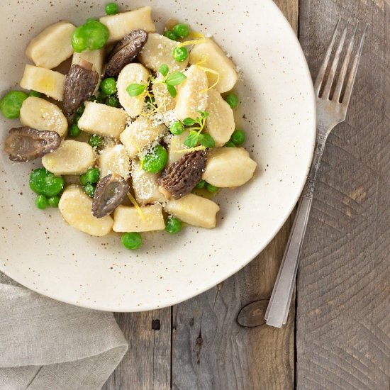 Gnocchi with Peas, Favas & Morels