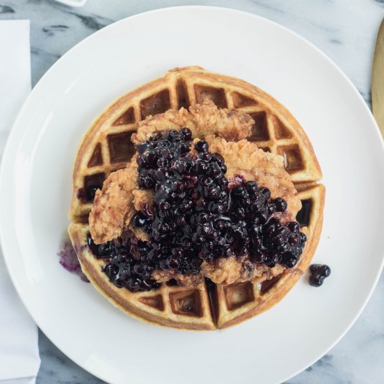 Chicken Blueberry Cheddar Waffles