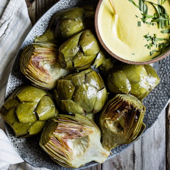 Wine Braised Artichokes & Aioli