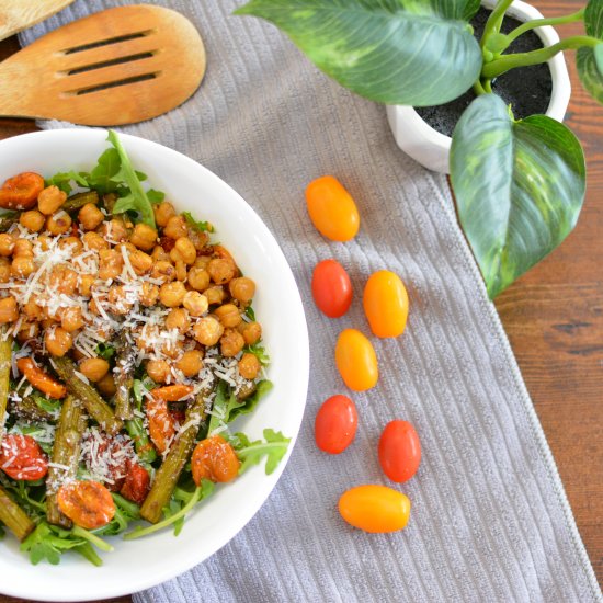 Roasted tomato and asparagus salad