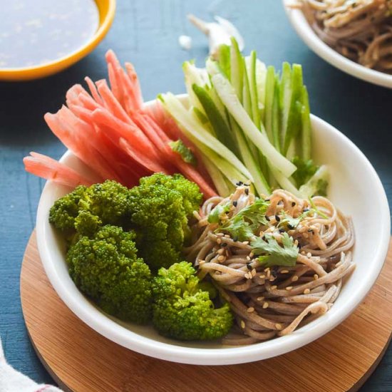 Soba noodle salad in Asian dressing