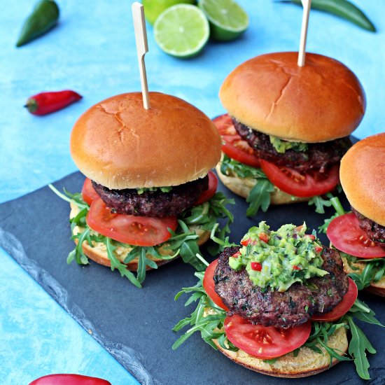 Chilli Burgers with Spicy Guacamole