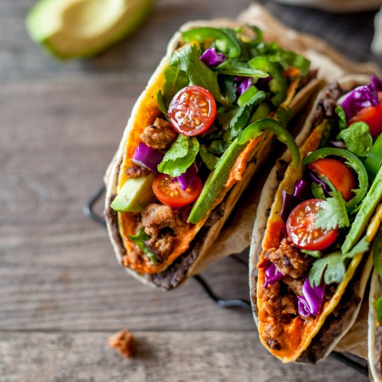 chicken & bean double decker tacos