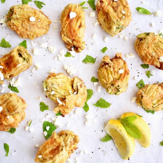 Feta Stuffed Fried Zucchini Blossom