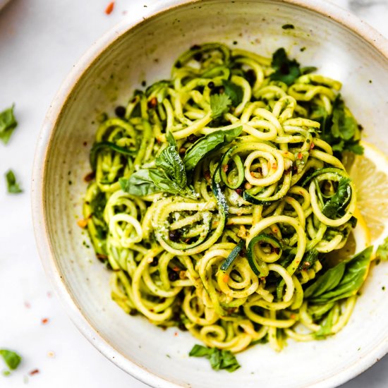 Roasted Poblano Pesto Zoodles