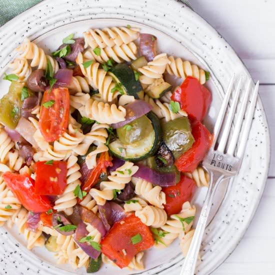 Roasted Greek Veggie Pasta Salad