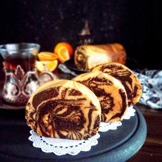 Orange Chocolate Marble Roll Cake