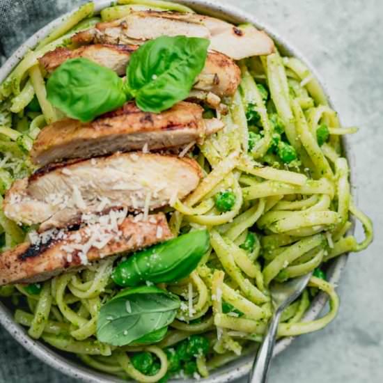 Pasta with Pesto Sauce and Chicken