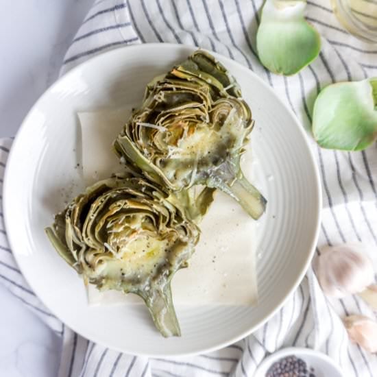 Cheese & garlic-roasted artichokes