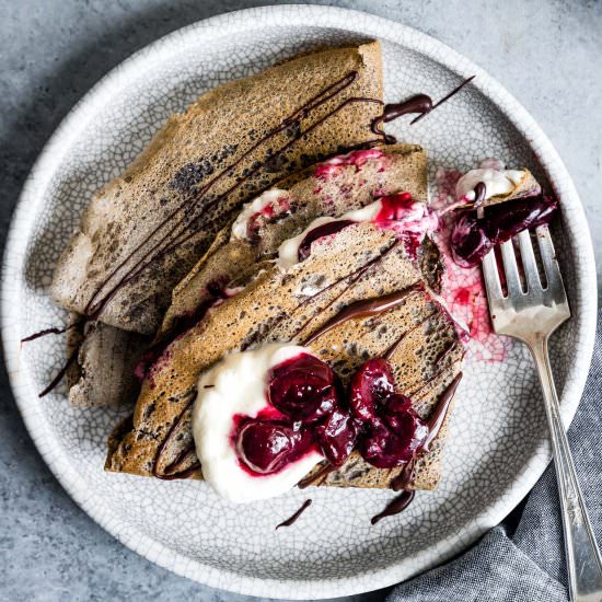 Buckwheat Crepes & Roasted Cherries