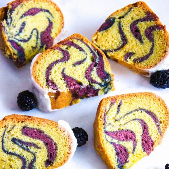 Vanilla bundt cake with berry swirl