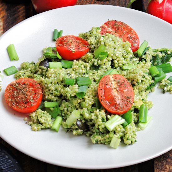 Salad with quinoa in radish pesto