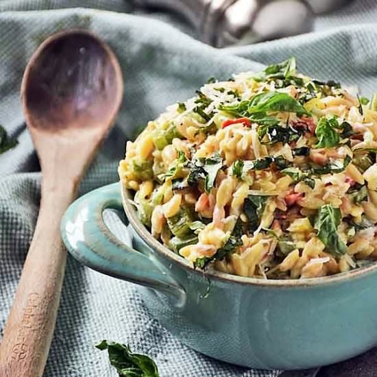 Garlic Parmesan Orzo with Veggies