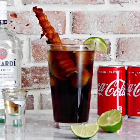 Rum and Coke with a Bacon Straw