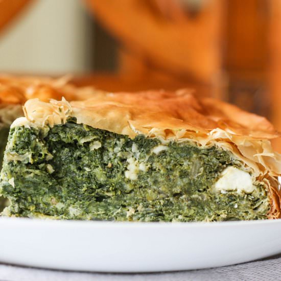 Spinach pie with feta and pine nuts